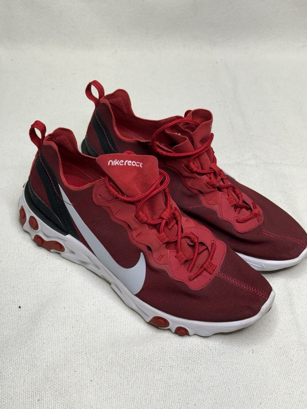 Nike React Element 55 Mens Size 9 Red Athletic Running Shoes Sneakers
